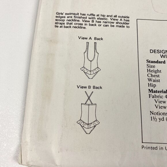 VTG Kwik Sew 1338 Girls Swimsuit Sewing Patterns 2 Styles Ruffle Sz 4-7 SEALED - Picture 8 of 9